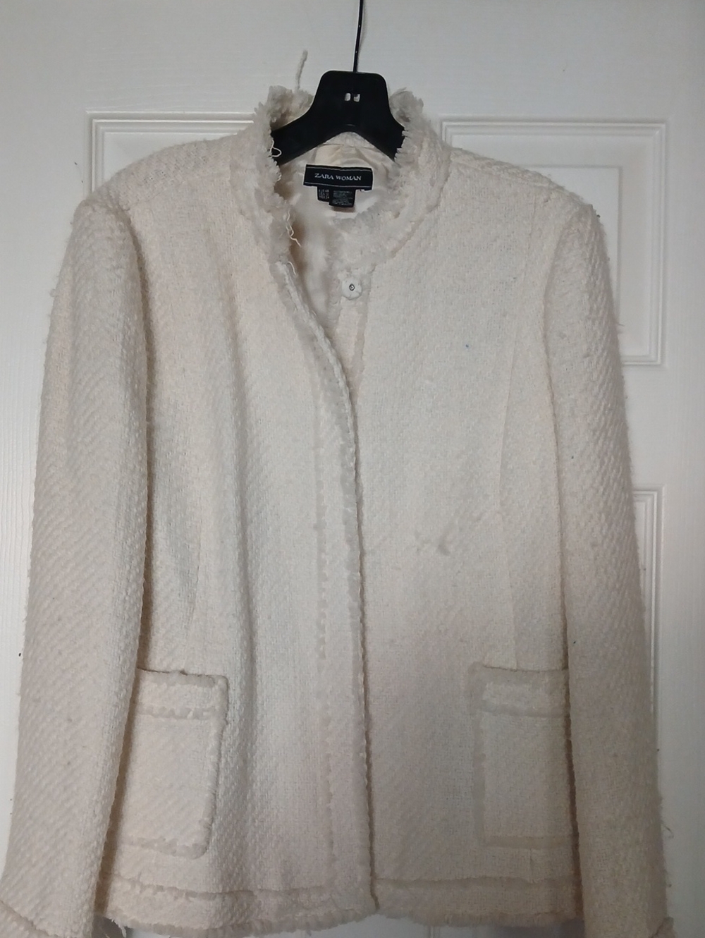 Zara Cream Bouclé Collarless Jacket